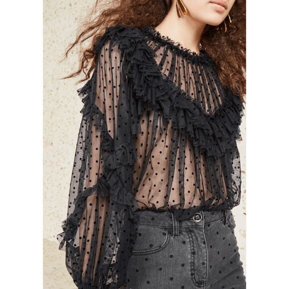 Ulla Johnson Black Dita Ruffle Sheer Blouse Size 4? - Picture 2 of 15